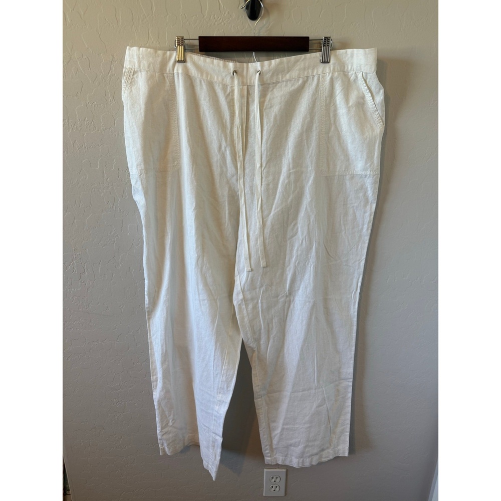 Kim Rogers White Linen-Cotton Drawstring Pants |‎ Size 2X | Relaxed Fit